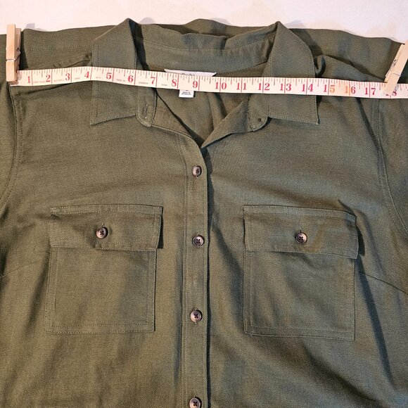 Croft & Barrow, Olive, Button Down mid length, Shirt Dress, Plus Size (1X) - Picture 5 of 10